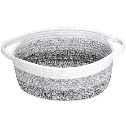 ABenkle Small Basket with Handles - Decorative Durable Rope Woven Storage Bin Shelf Storage Organizer Cube, Easter Baby Gift Basket, 12"x8"x5"