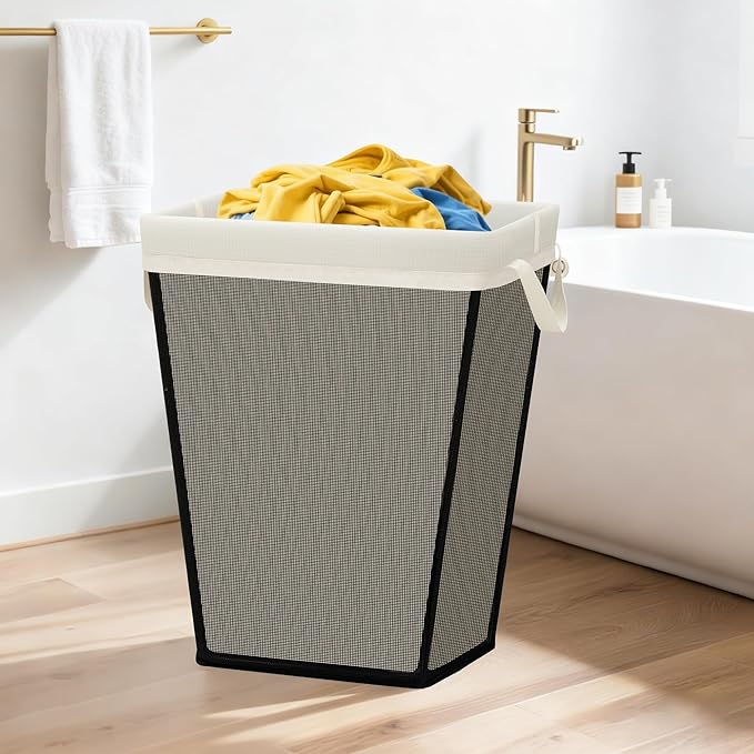 STO STO Laundry Basket 75L, Space-Saving Laundry Hamper for Small Spaces, Freestanding Clothes Hamper with Iron Frame, Removable Washable Liner, Laundry Organizer for Bedroom, Bathroom, Dorm, Beige