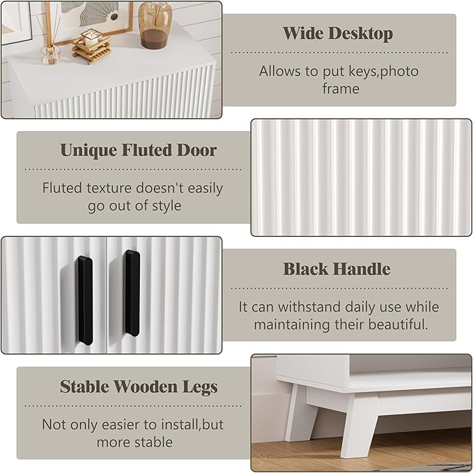 Shoe Cabinet Storage for Entryway, 5 Tier Fluted Shoe Storage Cabinet with Wooden Legs, Narrow Hidden Shoe Organizer with Adjustable Shelves, Freestanding Shoe Rack for Entryway, Hallway, White