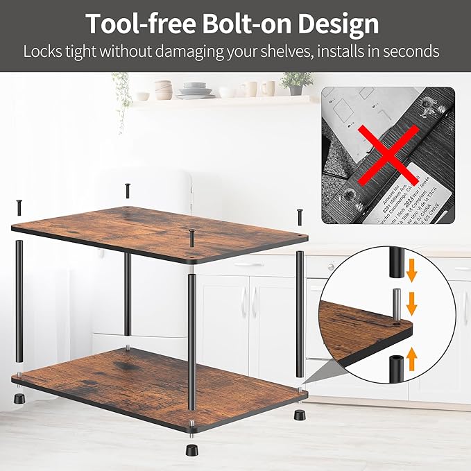 Countertop Spice Rack, Stackable Wood & Metal Pantry Cabinet Shelf Organizer Storage, 2-Tier Multi-Use for Kitchen Bathroom Desktop Home Office, Rustic Brown