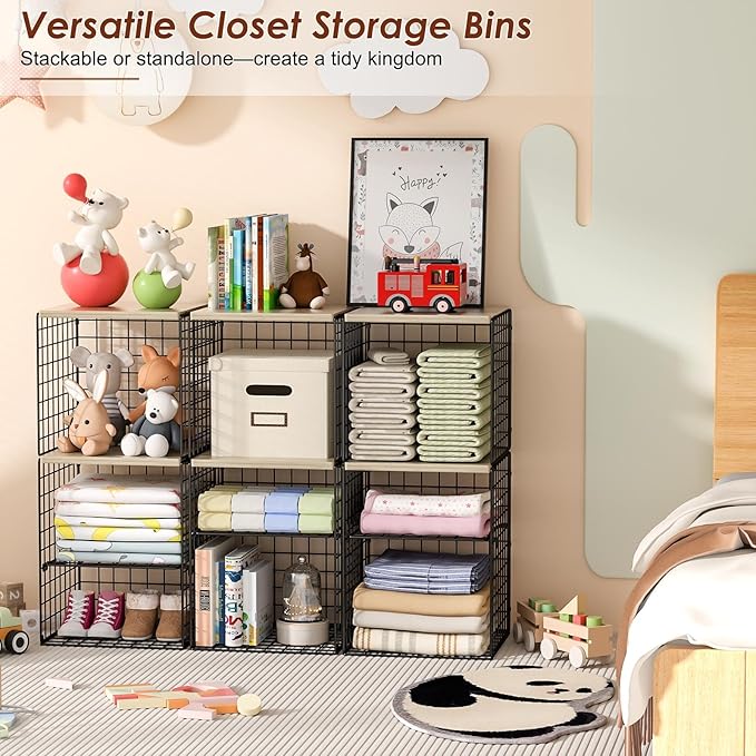2 Pack Closet Organizer System, Extra Tall & Large Capacity Closet Shelves with Adjustable Dividers, 3-Tier Stackable Storage Bins with Wood Top (Up to 6 Tiers), for Clothes Wardrobe Organization