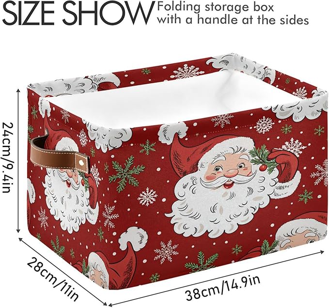 xigua Christmas Decoration Storage Basket Santa Collapsible Storage Bins Waterproof Canvas Storage Basket with Leather Handles for Home Closets Offices,Bedrooms,Gift Baskets,1PCS