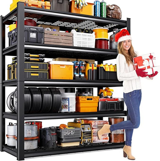 71.2" H Heavy Duty Garage Shelving Storage Shelves, Adjustable Metal Shelving Unit, Utility Garage Organizer Shelf for Basement, Pantry, Kitchen, Warehouse, Supermarket, 45.6" Wx17.7 Dx71.2 H
