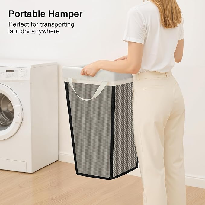 STO STO Laundry Basket 75L, Space-Saving Laundry Hamper for Small Spaces, Freestanding Clothes Hamper with Iron Frame, Removable Washable Liner, Laundry Organizer for Bedroom, Bathroom, Dorm, Beige