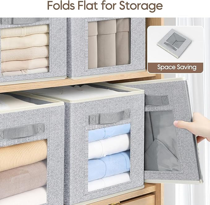 Homsorout Foldable Storage Cubes - Cubby Storage Organizer with Window, Decorative Baskets for Organizing, 11 Inch Fabric Cube Shelf Bins, Set of 10, Light Gray