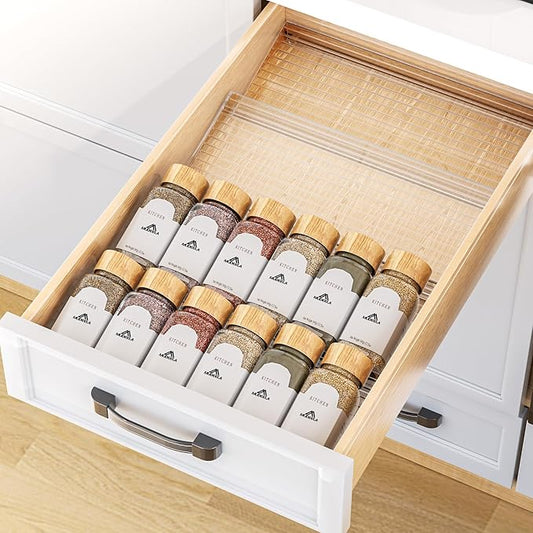 MUDEELA Clear Spice Drawer Organizer, 4 Tier (4 Packs) Spice Rack for Drawer, Expandable From 11" to 22" Kitchen Seasoning Organizers and Storage for Drawer (Jars not included)