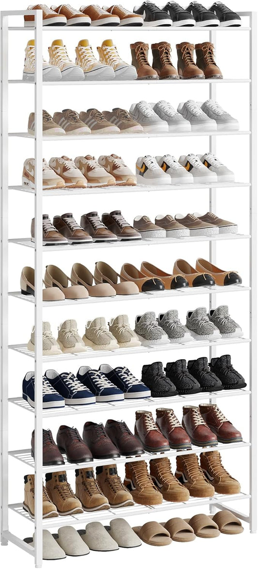 Nunsino Shoe Rack for Closet, Metal Shoe Organizer, 10 Tier Garage Shoe Rack Max Holds 50 Pairs,Shoe Storage Shelf,Entryway,White