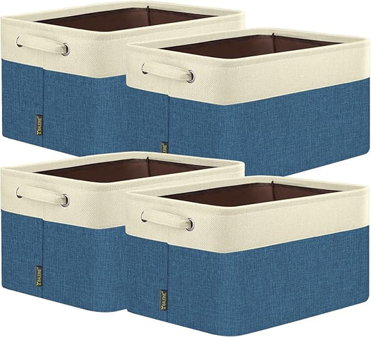 BALEINE 4 Pack Fabric Closet Storage Bins for Shelves, Linen Closet Organizers and Storage, Decorative Baskets for Organizing, Shelf, Clothes, Home, Office (Navy Blue, 17''x13''x10.5'')