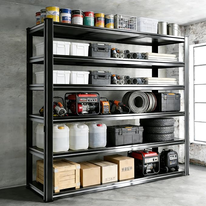 6 Tier Garage Shelving 46" W Storage Shelves Organizer 78" H Heavy Duty Garage Storage Shelves Large Utility Shelf for Commercial, Basement, Industrial, Pantry, Kitchen, Black