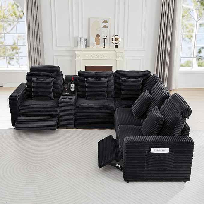 LEVNARY Modular Corner Chair, Faux Rabbit Fur Upholstered Single Corner Seat for Sectional Sofas (Black)