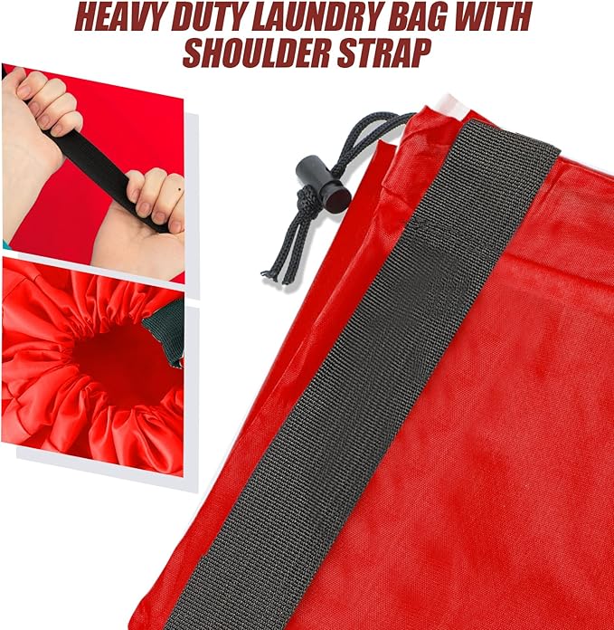Isink Heavy Duty Laundry Bag with Strap,2 Pack Travel Laundry Bags for Dirty Clothes,24" x 36" Large Laundry Bag for Traveling,Camping,Dorm (Black + Red)