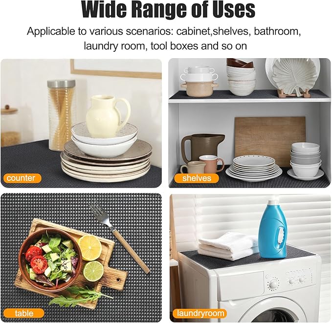 Songrey Non-Adhesive Drawer and Shelf Liner, Non Slip Cabinet Liners, Protect Kitchen Cupboard, Bathroom Drawers, Breathable, Thick Strong Grip mat (17.5IN x 10FT, Black)