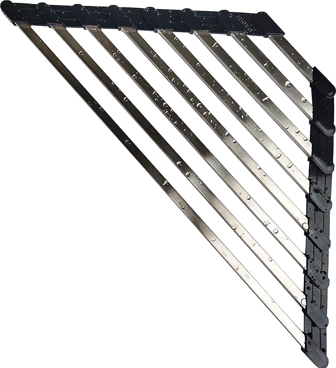 Triangle Dish Drying Rack for Sink Corner Roll Up Dish Drying Rack Folding Stainless Steel Multipurpose Over the Sink Corner Dish Drainer Mat for Kitchen (Hard and Stable Black)
