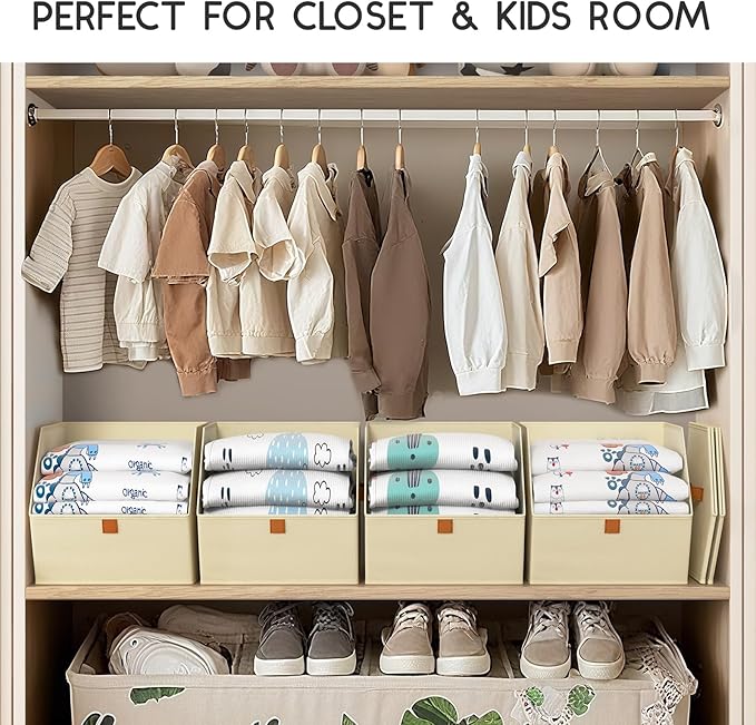 Homsorout Fabric Closet Storage Cubes - 8 Pack Square Storage Bins with Dual Handles for Clothes, Towels, Toys, Cube Storage Organizers for Bedroom, Nursery, Shelves, Closet, Small Spaces, Light Beige