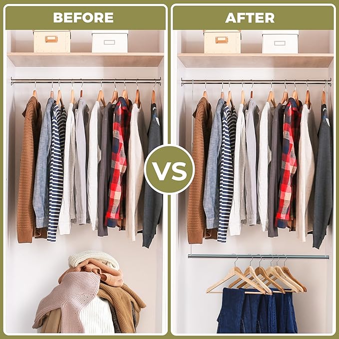 Hanging Closet Rod, 17-29In Adjustable Width and Up to 37In Height Adjustable Closet Rod Extender, Double Closet Rods Hanging Bar, Space-Saving Tension Hanging Organizer, Chrome, 1 Pack