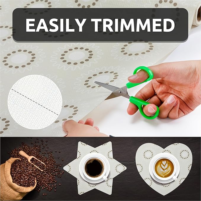 18X96 Inch Shelf Liner for Kitchen Cabinets, PVC Drawer Liner for Dresser Non-Slip Bathroom, Non-Adhesive Cabinet Liner Washable (Beige Circle)(5 Roll)