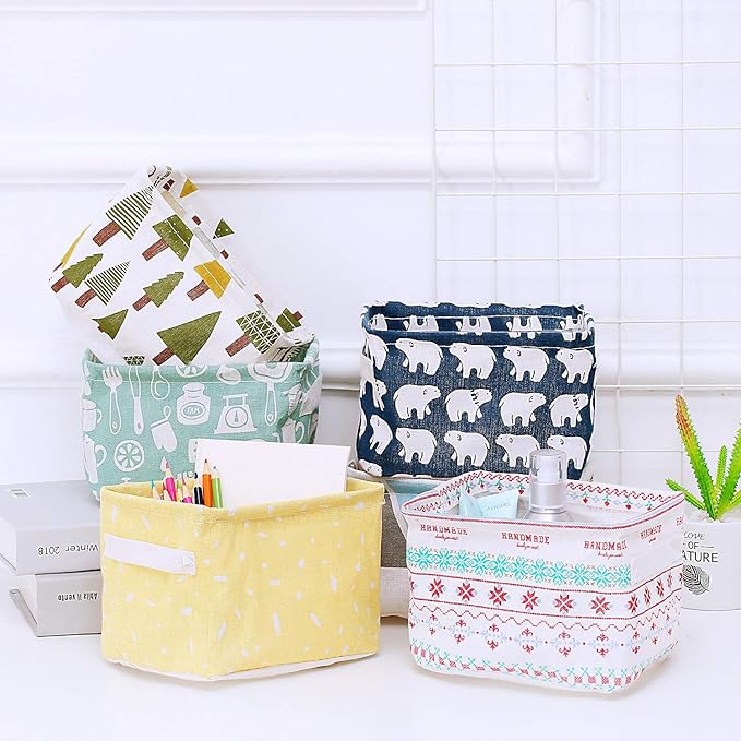 Foldable Storage Basket - Set of 6 Small Collapsible Canvas Containers Organizers with Handle for Home Decor or Storing Toys, Keys, Sundries, Little Crafts. (Style B)