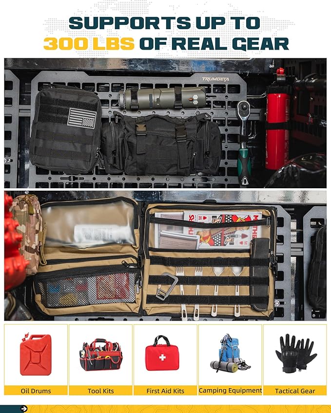 Trumgeta Heavy-Duty Side Bed MOLLE Panel Fit for 2020-2026 Jeep Gladiator 5FT, Military-Grade Aluminum Storage Panel, 300 lbs Load Capacity