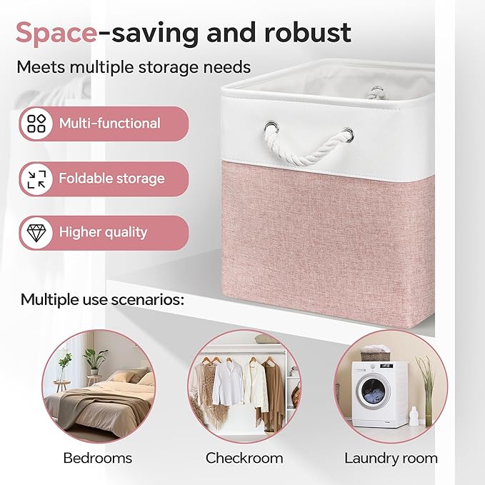ECDYQXVU 13x13 Inch Cube Storage Bins with Reinforced Bottom Cardboard, 6 Pack Large Foldable Fabric Storage Cubes with Handles for Shelf, Closet, Laundry Organization (White&Pink)