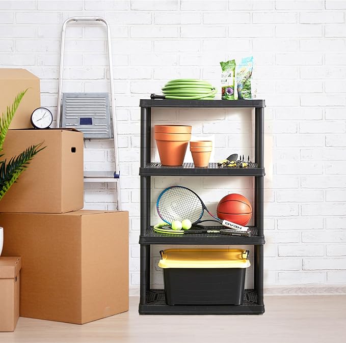 Gracious Living 4 Shelf Fixed Height Solid Light Duty Storage Unit 12 x 24 x 48 for Home, Garage, Basement, & Laundry, Black (2 Pack)