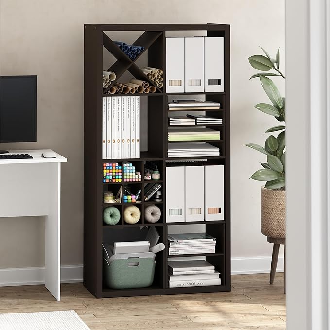 Furinno Cubicle Cube Insert, H-Shelf Cube Organizer, Fits into Furinno Extra Thick Cubes, for Organizers and Storage, Black Dark Oak (Does not fit IKEA Kallax Shelving)