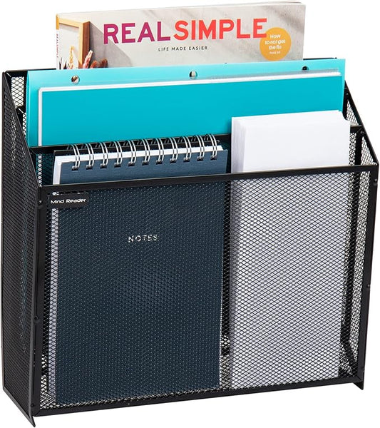 Mind Reader Vertical File Storage, Desktop Organizer, Wall Mount, Office, Metal Mesh, Black