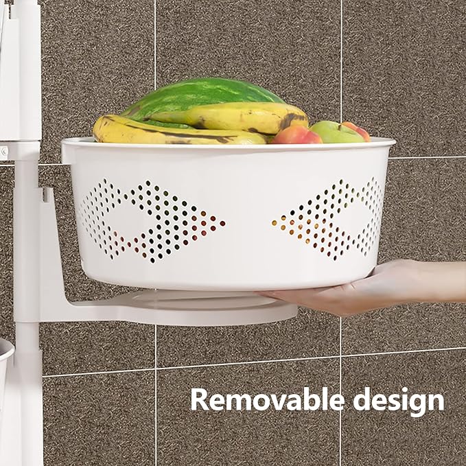 Kitchen Storage Cart 3 Tier Multi-Layer Storage Basket with Wheels Fruit Vegetable Storage Shelves Racks Rolling Storage Cart for Kitchen Living Room Bedroom, White (3 Tier)