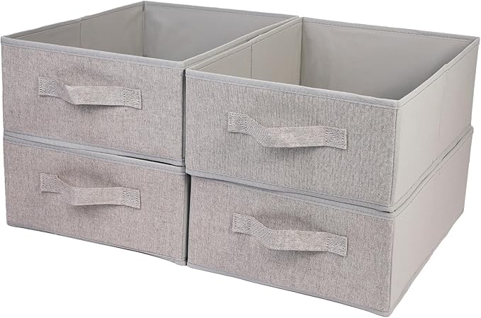 BOMKEE Clothings Collapsible Storage Bins, Foldable Drawer Organizers Closet Storage Baskets Cube Storage Bin for Bedroom Living Room (4 Pack, Grey, 15.4x11.4x5.5inch)