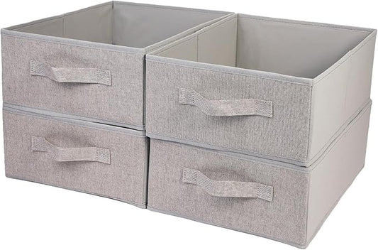 BOMKEE Clothings Collapsible Storage Bins, Foldable Drawer Organizers Closet Storage Baskets Cube Storage Bin for Bedroom Living Room (4 Pack, Grey, 15.4x11.4x5.5inch)