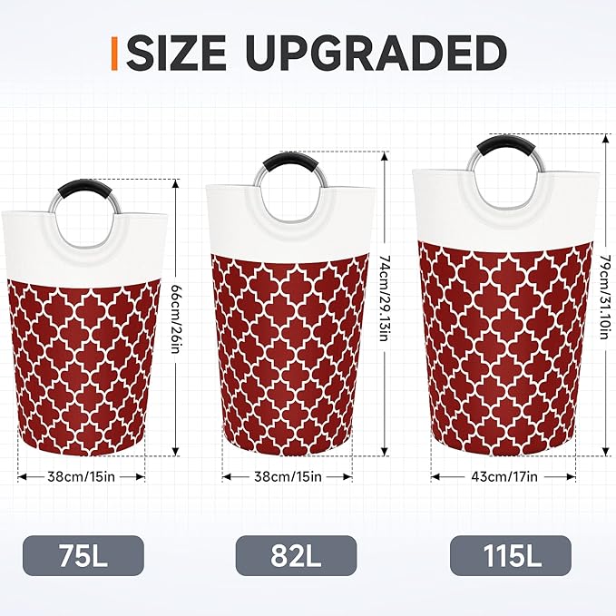 Fabspace Large Laundry Basket Laundry Hamper Bag Washing Bin Clothes Bag Collapsible Tall with Handles Waterproof Travel Bathroom College Essentials Storage for College Dorm, Family, 115L (Red)