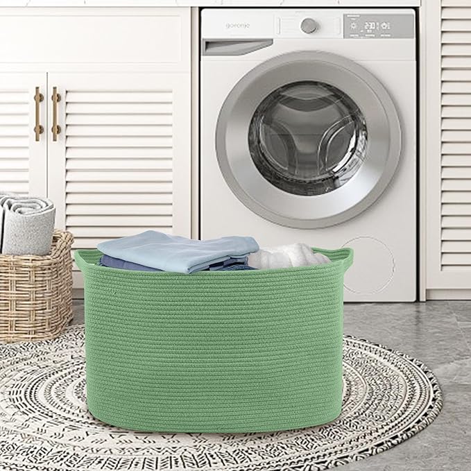 MEGASKET Large Green Baskets for Organizing, 23.6" x 17" x 12" Rectangle Blanket Holder Organizer, Kids Toy Storage Bins, Woven Rope Storage Basket, Green Home Decor Basket, Baby Nursery Storage