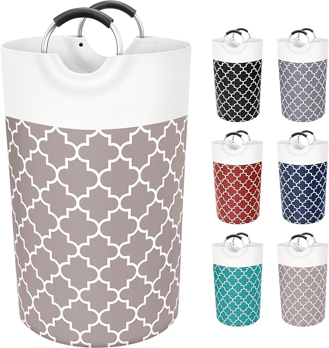 Fabspace Large Laundry Basket Laundry Hamper Bag Washing Bin Clothes Bag Collapsible Tall with Handles Waterproof Travel Bathroom College Essentials Storage for College Dorm, Family (Khaki) 82L
