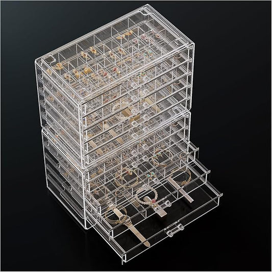 ProCase Acrylic Earrings Holder Organizer Box, Large Clear Earring Jewelry Storage Transparent Stackable Drawers Jewelry Display for Earring Ring Bracelet -Clear, 10 Layers