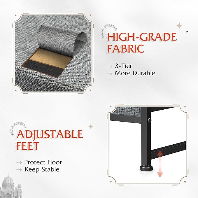 WLIVE Dresser for Bedroom with 6 Drawers, Closet Dresser with Fabric Bins, Chest of Drawers for Closet, Living Room, Hallway, Dark Grey