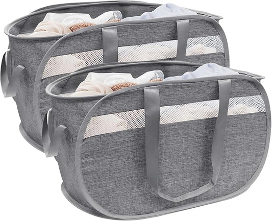 Collapsible Laundry Baskets, Foldable Tear Proof Pop Up Hamper with Reinforced Carry Handles, Durable Laundry Hamper for Home, Laundry, Bathroom, Dorm or Travel (Grey,2 Pack)