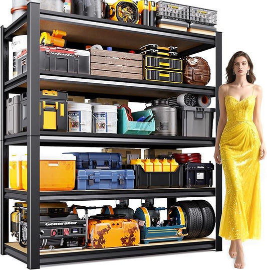 71.2" H Garage Shelving Heavy Duty Storage Shelves, Metal Adjustable Shelving Unit, Utility Garage Organizer Shelf for Basement, Pantry, Kitchen, Warehouse, 45.6" Wx17.7 Dx71.2 H, Black