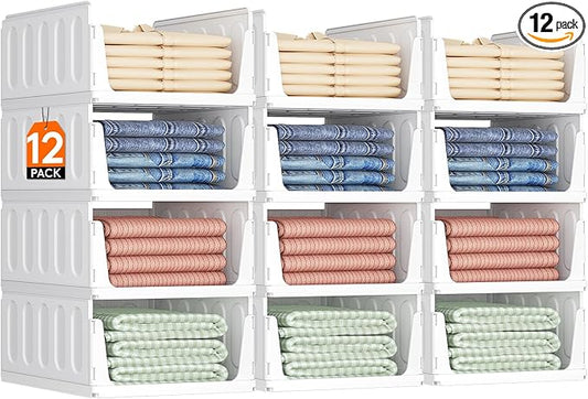 Lifewit 12 Pack Stackable Closet Organizers and Storage Basket for Clothes, Plastic Sweater Storage Bins for Wardrobe, Multifunctional Pants Organizer for RV, Pantry, Kitchen, Dorm, 32 cm/12.6 inch(L)