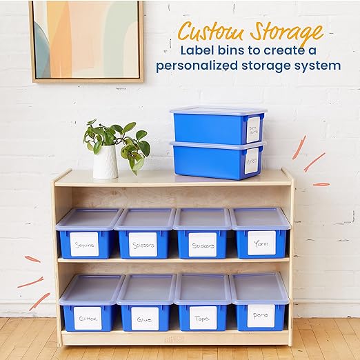 ECR4Kids Cubby Storage Bin with Lid, Multipurpose Organization, Blue, 10-Piece