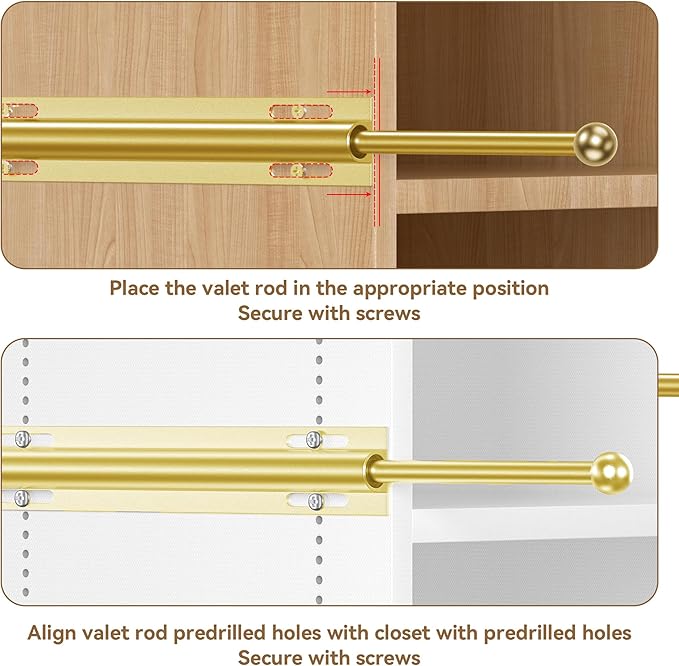 12" Valet Rod Standard for Closet, Slide Out Closet Valet Rod - 12" to 22", Polished Chrome Finish, Heavy-Duty 40lbs Capacity (Gold)
