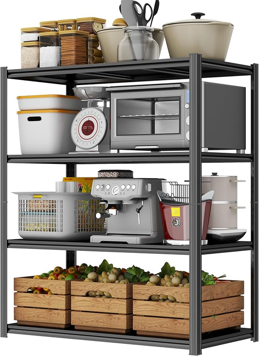 PRESTELION 54" H Storage Shelves Heavy Duty 2000LBS Garage Shelving 4-Tier Storage Rack Adjustable Shelf for Basement, Warehouse, Pantry, Closet, Kitchen 54" H x 39.4" W x 17.7" D, Black