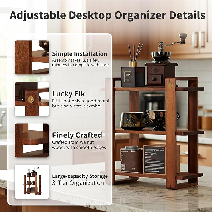 Coffee Station Organizer for Kitchen walnut WoodenCountertop Mug Holder 3 Tier Wooden Cup Organizer Stand Shelf
