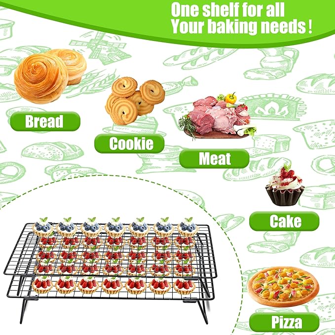 Stackable Cooling Rack for Cooking and Baking, 2 Pack Wire Cooling Rack with Collapsible Legs for Cooling Cookie, Cake, Pizza, Roasting, Grilling, Drying(13.4"*9.3")