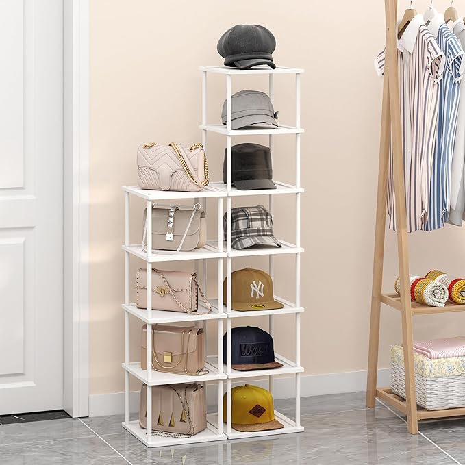 MHXW SXPN Bamboo Free Standing Shoe Rack Shelf Multi Tier Tall Wooden Stackable Shoes Rack Organizer for Closet Front Door Entrance Narrow Vertical Shoe Storage (White, 12 Tiers)