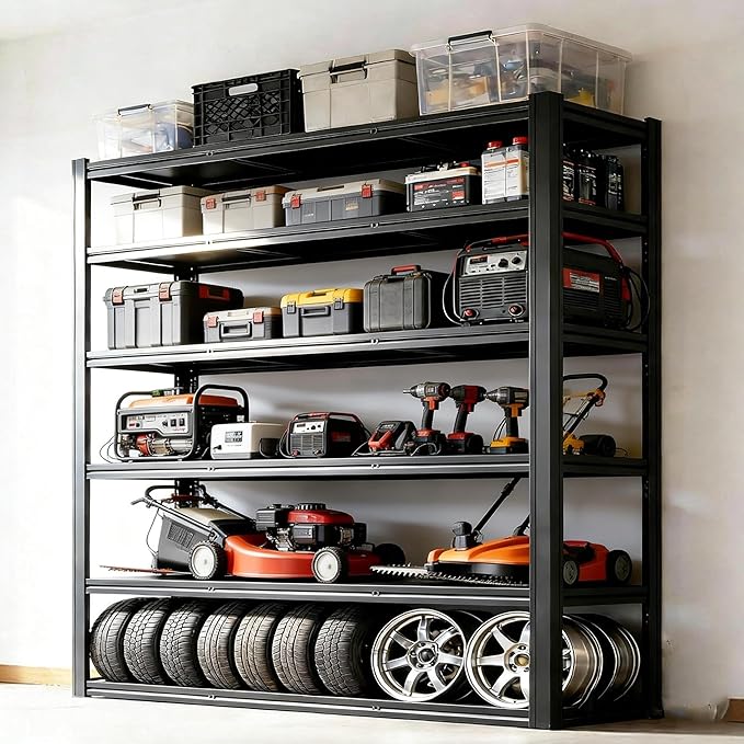 6 Tier Garage Shelving 40" W Storage Shelves Organizer 82" H Heavy Duty Garage Storage Shelves Large Utility Shelf for Commercial, Basement, Industrial, Pantry, Kitchen, Black