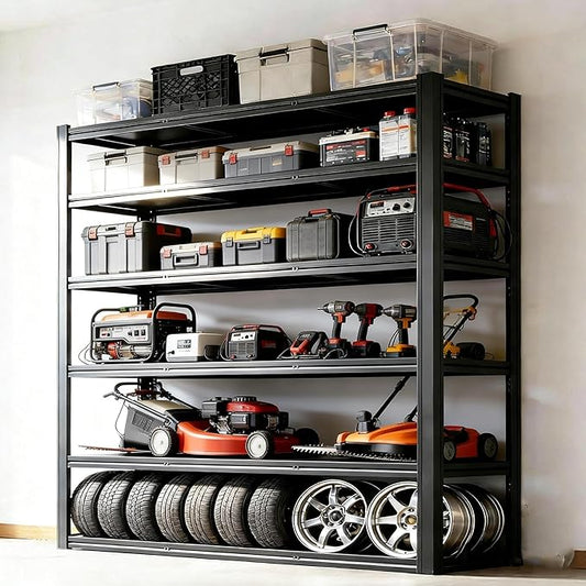6 Tier Garage Shelving 40" W Storage Shelves Organizer 82" H Heavy Duty Garage Storage Shelves Large Utility Shelf for Commercial, Basement, Industrial, Pantry, Kitchen, Black