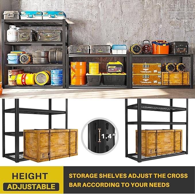 REIBII 40" W Garage Shelving 2240 LBS Heavy Duty Storage Shelves Adjustable Industrial Metal Shelving Unit 4 Tier Garage Storage Shelf for Kitchen Pantry Warehouse Basement Commercial 19.5"D × 59.5"H