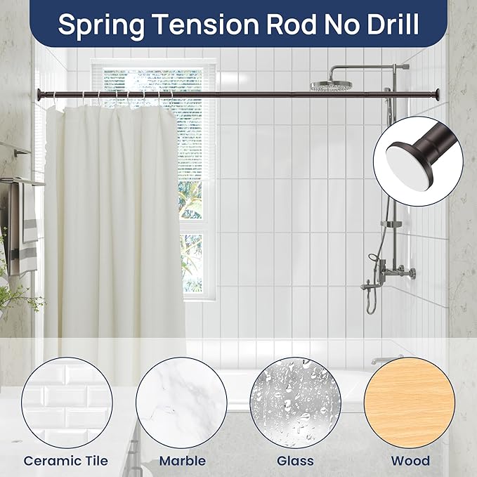 ENJOYBASICS Shower Curtain Rod 30 to 76 Inches, 1 Inch Stainless Steel Adjustable Spring Tension Rods No Drill for Bathroom, Closet, Window, Room Divider, Never Rust, Non Slip, Bronze