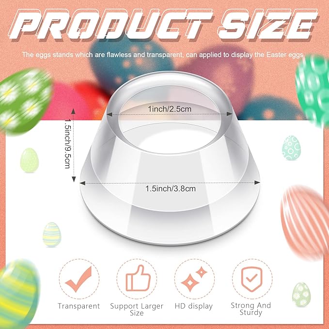 Yookeer 10 Pieces Round Cone Easter Eggs Display Holder Decorative Golf Ball Display Stands Baseball Sphere Cups Reversible Transparent Invisible Holder for Family, Easter Party, Show Your Eggs