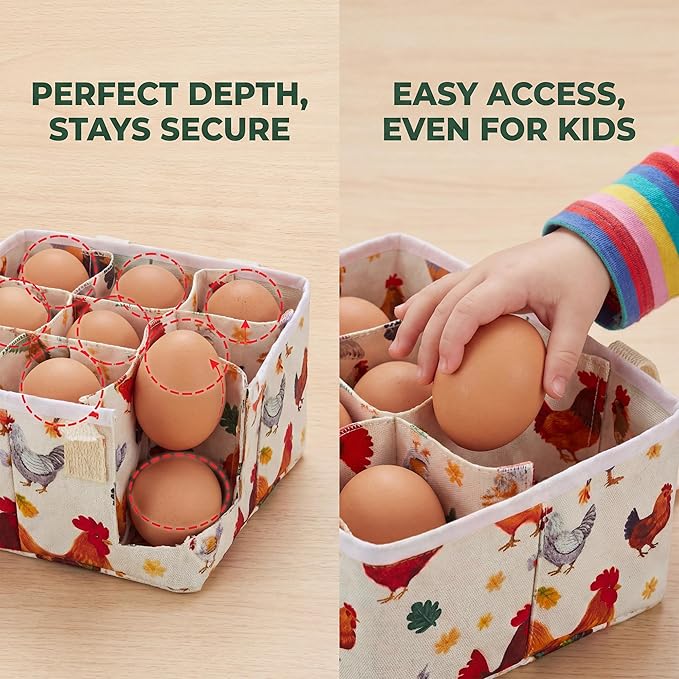 UKJENT Egg Collecting Basket for Daily Farm Chores, 2-Pack, 9 Padded Pouches to Prevent Broken Eggs, Durable Canvas Holder with Reinforced Bottom, Chicken Duck Goose Egg Carrier from Coop to Kitchen