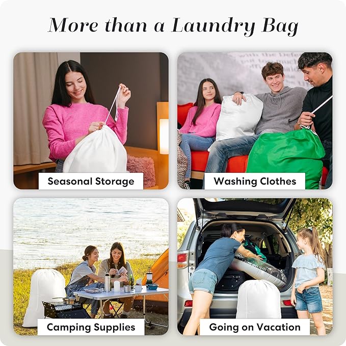 Handy Laundry Heavy Duty Laundry Bag – 22 x 32 in Durable Polyester, Extra Large, Machine Washable, Strong Drawstring Closure, Laundry Essentials for Travel, Dorm, Storage, White